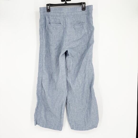 Athleta Blue Cabo 100% Linen Wide Leg Pants Size 12 Casual Beach Summer Vacation - Picture 2 of 7